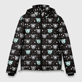 Мужская зимняя куртка 3D с принтом Медведи и геометрия в Екатеринбурге, верх — 100% полиэстер; подкладка — 100% полиэстер; утеплитель — 100% полиэстер | длина ниже бедра, свободный силуэт Оверсайз. Есть воротник-стойка, отстегивающийся капюшон и ветрозащитная планка. 

Боковые карманы с листочкой на кнопках и внутренний карман на молнии. | bear | forest | night | teddy | абстракция | геометрия | голова животного | для мужчин | лес | медведи | медведь | мишки | ночь | охота | стрелы | треугольник | хищник