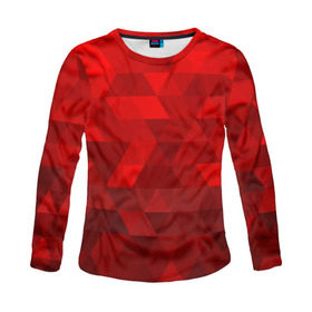 Женский лонгслив 3D с принтом Red pattern в Екатеринбурге, 100% полиэстер | длинные рукава, круглый вырез горловины, полуприлегающий силуэт | геометрия | красный | треугольники
