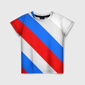 Детская футболка 3D с принтом Россия в Екатеринбурге, 100% гипоаллергенный полиэфир | прямой крой, круглый вырез горловины, длина до линии бедер, чуть спущенное плечо, ткань немного тянется | Тематика изображения на принте: russia | флаг