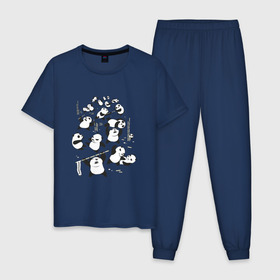 Мужская пижама хлопок с принтом Драка панд в Екатеринбурге, 100% хлопок | брюки и футболка прямого кроя, без карманов, на брюках мягкая резинка на поясе и по низу штанин
 | Тематика изображения на принте: бамбук | бамбуковый медведь | бой | животное | злость | красная книга | кунгфу | мишка | опасный | оскал | панда | прикольный | тростник | эвкалипт | япония | ярость