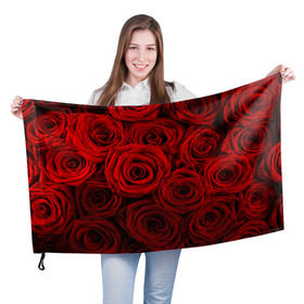 Флаг 3D с принтом Красные розы в Екатеринбурге, 100% полиэстер | плотность ткани — 95 г/м2, размер — 67 х 109 см. Принт наносится с одной стороны | букет | красный | розы | цветы