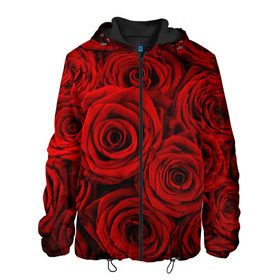 Мужская куртка 3D с принтом Красные розы в Екатеринбурге, ткань верха — 100% полиэстер, подклад — флис | прямой крой, подол и капюшон оформлены резинкой с фиксаторами, два кармана без застежек по бокам, один большой потайной карман на груди. Карман на груди застегивается на липучку | букет | красный | розы | цветы