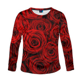 Женский лонгслив 3D с принтом Красные розы в Екатеринбурге, 100% полиэстер | длинные рукава, круглый вырез горловины, полуприлегающий силуэт | букет | красный | розы | цветы