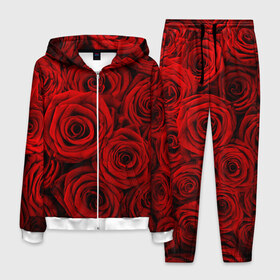 Мужской костюм 3D с принтом Красные розы в Екатеринбурге, 100% полиэстер | Манжеты и пояс оформлены тканевой резинкой, двухслойный капюшон со шнурком для регулировки, карманы спереди | букет | красный | розы | цветы