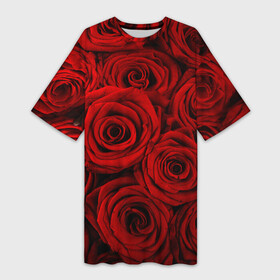 Платье-футболка 3D с принтом Красные розы в Екатеринбурге,  |  | Тематика изображения на принте: букет | красный | розы | цветы