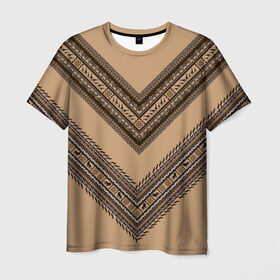 Мужская футболка 3D с принтом Tribal V-shape в Екатеринбурге, 100% полиэфир | прямой крой, круглый вырез горловины, длина до линии бедер | african | ethnic | tribal | африка | африканский | бежевый | трайбал | узор | черный | этно
