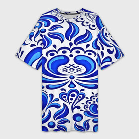 Платье-футболка 3D с принтом Роспись гжель в Екатеринбурге,  |  | народный | орнамент | роспись | традиционный