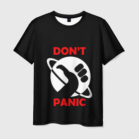 Мужская футболка 3D с принтом Don`t panic в Екатеринбурге, 100% полиэфир | прямой крой, круглый вырез горловины, длина до линии бедер | dont panic