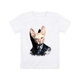 Детская футболка хлопок с принтом Сфинкс в Екатеринбурге, 100% хлопок | круглый вырез горловины, полуприлегающий силуэт, длина до линии бедер | Тематика изображения на принте: кот | лысый кот