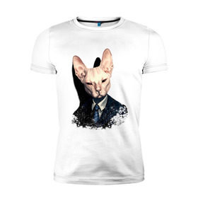 Мужская футболка премиум с принтом Сфинкс в Екатеринбурге, 92% хлопок, 8% лайкра | приталенный силуэт, круглый вырез ворота, длина до линии бедра, короткий рукав | Тематика изображения на принте: кот | лысый кот