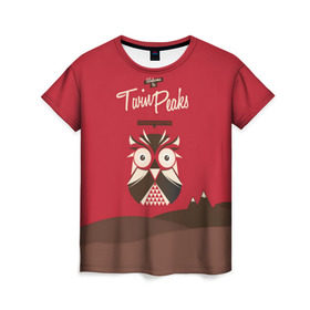 Женская футболка 3D с принтом Добро пожаловать в Twin Peaks в Екатеринбурге, 100% полиэфир ( синтетическое хлопкоподобное полотно) | прямой крой, круглый вырез горловины, длина до линии бедер | дьявол | крафт | плакат | ретро | сова | твин пикс