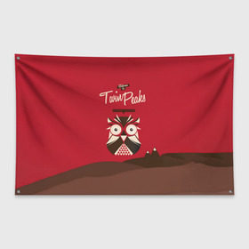 Флаг-баннер с принтом Добро пожаловать в Twin Peaks в Екатеринбурге, 100% полиэстер | размер 67 х 109 см, плотность ткани — 95 г/м2; по краям флага есть четыре люверса для крепления | Тематика изображения на принте: дьявол | крафт | плакат | ретро | сова | твин пикс