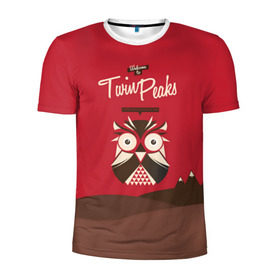 Мужская футболка 3D спортивная с принтом Добро пожаловать в Twin Peaks в Екатеринбурге, 100% полиэстер с улучшенными характеристиками | приталенный силуэт, круглая горловина, широкие плечи, сужается к линии бедра | Тематика изображения на принте: дьявол | крафт | плакат | ретро | сова | твин пикс