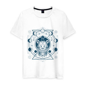 Мужская футболка хлопок с принтом Bear&Moon в Екатеринбурге, 100% хлопок | прямой крой, круглый вырез горловины, длина до линии бедер, слегка спущенное плечо. | boho | ethnic | ethno | бохо | знаки планет | индейский | круг | луна | магический | магия | медведь | народный | планеты | символ | фазы луны | шаманизм | шаманский | этнический | этно