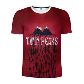 Мужская футболка 3D спортивная с принтом Лес Twin Peaks в Екатеринбурге, 100% полиэстер с улучшенными характеристиками | приталенный силуэт, круглая горловина, широкие плечи, сужается к линии бедра | горы | надпись | ретро | твин пикс