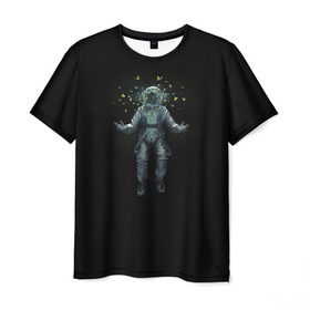 Мужская футболка 3D с принтом Космонавт с Бабочками в Екатеринбурге, 100% полиэфир | прямой крой, круглый вырез горловины, длина до линии бедер | астронавт | время первых | вселенная | гагарин | галактика | гравитация | звезды | интерстеллар | космический | луна | магия | млечный путь | невесомость | полет | скафандр | черная дыра