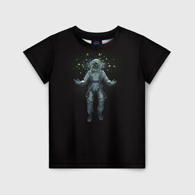 Детская футболка 3D с принтом Космонавт с Бабочками в Екатеринбурге, 100% гипоаллергенный полиэфир | прямой крой, круглый вырез горловины, длина до линии бедер, чуть спущенное плечо, ткань немного тянется | астронавт | время первых | вселенная | гагарин | галактика | гравитация | звезды | интерстеллар | космический | луна | магия | млечный путь | невесомость | полет | скафандр | черная дыра