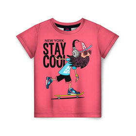Детская футболка 3D с принтом Stay cool в Екатеринбурге, 100% гипоаллергенный полиэфир | прямой крой, круглый вырез горловины, длина до линии бедер, чуть спущенное плечо, ткань немного тянется | Тематика изображения на принте: hipster | skateboard | sport