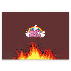 Поздравительная открытка с принтом Heavy METAL в Екатеринбурге, 100% бумага | плотность бумаги 280 г/м2, матовая, на обратной стороне линовка и место для марки
 | единорог | звезда | искры | конь | лошадь | музыка | мультик | мультфильм | надпись | облака | огонь | песня | пламя | пожар | прикол | радуга | рисунок | рок | рок н ролл | тяжелая | тяжелый метал