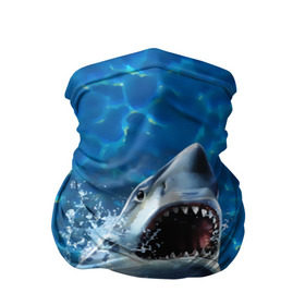Бандана-труба 3D с принтом Пасть акулы в Екатеринбурге, 100% полиэстер, ткань с особыми свойствами — Activecool | плотность 150‒180 г/м2; хорошо тянется, но сохраняет форму | акула | атака | белая | брызги | вода | волны | зубы | капли | море | океан | опасность | синяя | челюсти | эффект