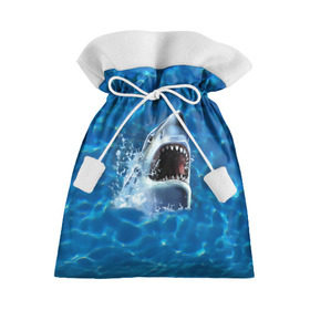 Подарочный 3D мешок с принтом Пасть акулы в Екатеринбурге, 100% полиэстер | Размер: 29*39 см | акула | атака | белая | брызги | вода | волны | зубы | капли | море | океан | опасность | синяя | челюсти | эффект