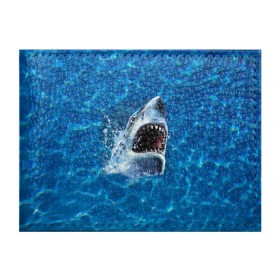Обложка для студенческого билета с принтом Пасть акулы в Екатеринбурге, натуральная кожа | Размер: 11*8 см; Печать на всей внешней стороне | акула | атака | белая | брызги | вода | волны | зубы | капли | море | океан | опасность | синяя | челюсти | эффект