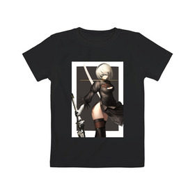 Детская футболка хлопок с принтом Nier automata в Екатеринбурге, 100% хлопок | круглый вырез горловины, полуприлегающий силуэт, длина до линии бедер | Тематика изображения на принте: nier automata