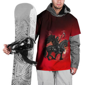 Накидка на куртку 3D с принтом Всадник апокалипсиса в Екатеринбурге, 100% полиэстер |  | готика | доспехи | дым | злость | кладбище | конь | кости | красный | крыло | крылья | перья | погост | туман | череп | черный