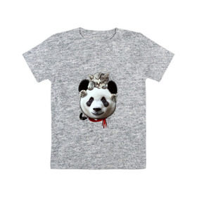 Детская футболка хлопок с принтом Панда и котенок в Екатеринбурге, 100% хлопок | круглый вырез горловины, полуприлегающий силуэт, длина до линии бедер | cat | panda | добро | друг | животные | кот | котенок | кошка | лучший | медведь | милый | мишка | нежный | панда