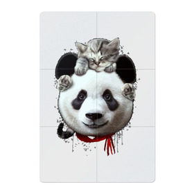 Магнитный плакат 2Х3 с принтом Панда и котенок в Екатеринбурге, Полимерный материал с магнитным слоем | 6 деталей размером 9*9 см | Тематика изображения на принте: cat | panda | добро | друг | животные | кот | котенок | кошка | лучший | медведь | милый | мишка | нежный | панда