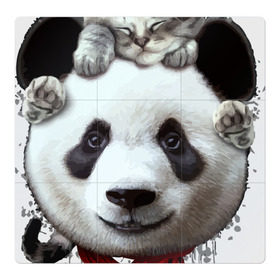 Магнитный плакат 3Х3 с принтом Панда и котенок в Екатеринбурге, Полимерный материал с магнитным слоем | 9 деталей размером 9*9 см | Тематика изображения на принте: cat | panda | добро | друг | животные | кот | котенок | кошка | лучший | медведь | милый | мишка | нежный | панда