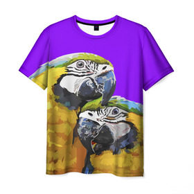 Мужская футболка 3D с принтом Попугайчики в Екатеринбурге, 100% полиэфир | прямой крой, круглый вырез горловины, длина до линии бедер | Тематика изображения на принте: bird | животные | попугайчики | птицы | текстуры