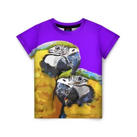 Детская футболка 3D с принтом Попугайчики в Екатеринбурге, 100% гипоаллергенный полиэфир | прямой крой, круглый вырез горловины, длина до линии бедер, чуть спущенное плечо, ткань немного тянется | bird | животные | попугайчики | птицы | текстуры