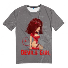 Мужская футболка 3D с принтом Devils Girl в Екатеринбурге, 100% полиэфир | прямой крой, круглый вырез горловины, длина до линии бедер | Тематика изображения на принте: devils girl |   дьявол | грешница | люцифер | сатана