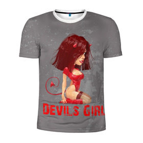 Мужская футболка 3D спортивная с принтом Devils Girl в Екатеринбурге, 100% полиэстер с улучшенными характеристиками | приталенный силуэт, круглая горловина, широкие плечи, сужается к линии бедра | Тематика изображения на принте: devils girl |   дьявол | грешница | люцифер | сатана