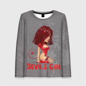 Женский лонгслив 3D с принтом Devils Girl в Екатеринбурге, 100% полиэстер | длинные рукава, круглый вырез горловины, полуприлегающий силуэт | devils girl |   дьявол | грешница | люцифер | сатана