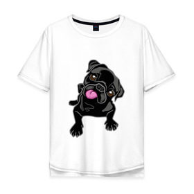 Мужская футболка хлопок Oversize с принтом Забавный мопсик в Екатеринбурге, 100% хлопок | свободный крой, круглый ворот, “спинка” длиннее передней части | animal | dog | pet | pug | puppy | арт | животные | милые | мопс | пес | собаки | французский бульдог