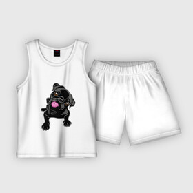 Детская пижама с шортами хлопок с принтом Забавный мопсик в Екатеринбурге,  |  | Тематика изображения на принте: animal | dog | pet | pug | puppy | арт | животные | милые | мопс | пес | собаки | французский бульдог