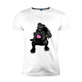 Мужская футболка премиум с принтом Забавный мопсик в Екатеринбурге, 92% хлопок, 8% лайкра | приталенный силуэт, круглый вырез ворота, длина до линии бедра, короткий рукав | Тематика изображения на принте: animal | dog | pet | pug | puppy | арт | животные | милые | мопс | пес | собаки | французский бульдог