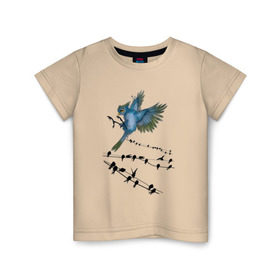 Детская футболка хлопок с принтом Ласточка в Екатеринбурге, 100% хлопок | круглый вырез горловины, полуприлегающий силуэт, длина до линии бедер | весна | колибри | крылья | мызыка | ноты | пение | перо | перышко | перья