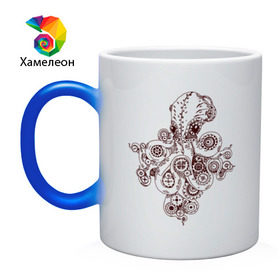 Кружка хамелеон с принтом Steampunk octopus в Екатеринбурге, керамика | меняет цвет при нагревании, емкость 330 мл | gear | octopus | sea | steampunk | арт | осьминог | стимпанк | шестеренка