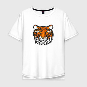 Мужская футболка хлопок Oversize с принтом ТИГР в Екатеринбурге, 100% хлопок | свободный крой, круглый ворот, “спинка” длиннее передней части | Тематика изображения на принте: агрессия | голова | кошка | сила | тигр | хищник
