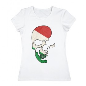 Женская футболка хлопок с принтом Цветной череп в Екатеринбурге, 100% хлопок | прямой крой, круглый вырез горловины, длина до линии бедер, слегка спущенное плечо | 
