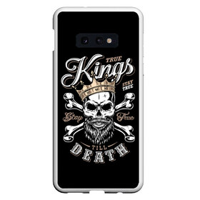 Чехол для Samsung S10E с принтом Kings death в Екатеринбурге, Силикон | Область печати: задняя сторона чехла, без боковых панелей | beard | bones | crown | death | halloween | hell | king | kings death | mustache | skull | ад | борода | король | корона | кости | ужас | усы | хэллоуин | череп | эмблема