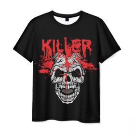 Мужская футболка 3D с принтом Killer в Екатеринбурге, 100% полиэфир | прямой крой, круглый вырез горловины, длина до линии бедер | blood | dead | death | drops | fear | halloween | happy | holiday | killer | red | skull | splashes | брызги | капли | красный | кровь | мертвый | праздник | счастливый | хэллоуин | череп