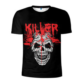 Мужская футболка 3D спортивная с принтом Killer в Екатеринбурге, 100% полиэстер с улучшенными характеристиками | приталенный силуэт, круглая горловина, широкие плечи, сужается к линии бедра | blood | dead | death | drops | fear | halloween | happy | holiday | killer | red | skull | splashes | брызги | капли | красный | кровь | мертвый | праздник | счастливый | хэллоуин | череп