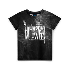 Детская футболка 3D с принтом Happy Halloween в Екатеринбурге, 100% гипоаллергенный полиэфир | прямой крой, круглый вырез горловины, длина до линии бедер, чуть спущенное плечо, ткань немного тянется | 