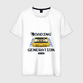 Мужская футболка хлопок с принтом Loading Generation в Екатеринбурге, 100% хлопок | прямой крой, круглый вырез горловины, длина до линии бедер, слегка спущенное плечо. | 1982 | аудиокассета | загрузка | кассета | поколение