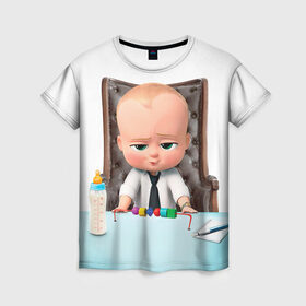 Женская футболка 3D с принтом Boss Baby в Екатеринбурге, 100% полиэфир ( синтетическое хлопкоподобное полотно) | прямой крой, круглый вырез горловины, длина до линии бедер | Тематика изображения на принте: boss baby | босс | молокосос | мультфильмы