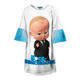 Детское платье 3D с принтом Boss Baby в Екатеринбурге, 100% полиэстер | прямой силуэт, чуть расширенный к низу. Круглая горловина, на рукавах — воланы | Тематика изображения на принте: boss baby | босс | молокосос | мультфильмы